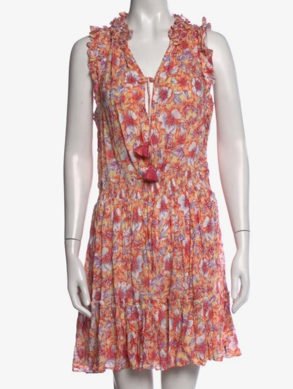 Poupette St. Barth Orange Floral Ruffled Midi Dress